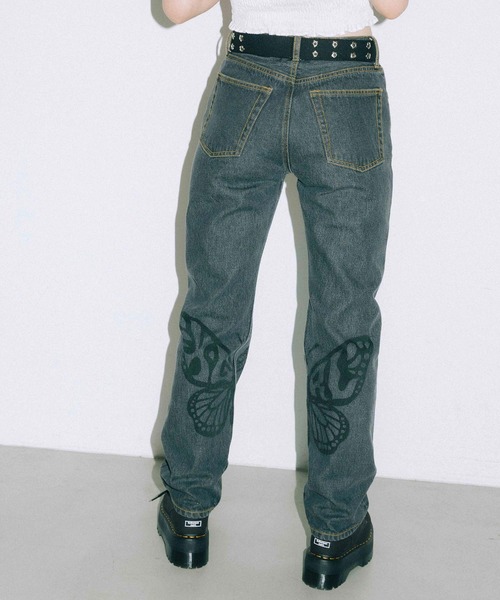 X-girl（エックスガール）の「BUTTERFLY PRINT DENIM PANTS（デニムパンツ・レディース・ブラック/ライトインディゴブルー・M/S/XS/L）」の21枚目の写真
