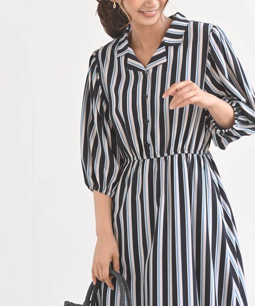 rps（アールピーエス）の「ボリューム袖開襟ワンピース（ワンピース・レディース・ブラック系その他2/ブルー/ブラック/アイボリー・M）」の17枚目の写真