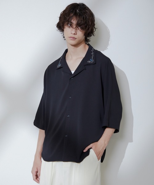 Loose/ルース(ルース)の「ドレープトロミ ドルマン刺繍シャツ(シャツ/ブラウス・メンズ・ホワイト/ブラック・S/M/L)」の14枚目の写真