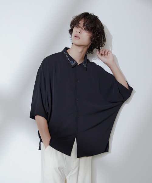 Loose/ルース(ルース)の「ドレープトロミ ドルマン刺繍シャツ(シャツ/ブラウス・メンズ・ホワイト/ブラック・S/M/L)」の20枚目の写真