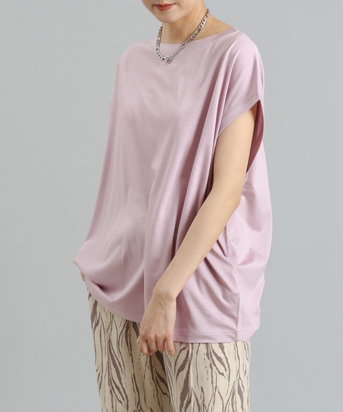 DouDou（ドゥドゥ）の「ワイドビッグT（Tシャツ/カットソー・レディース・オフホワイト/チャコールグレー/グレイッシュベージュ/ピンク・FREE）」の4枚目の写真