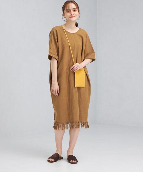 green label relaxing（グリーンレーベルリラクシング）の「[ エムワイエー ] SC MYA フリンジ カフタン ワンピース（ワンピース・レディース・オフホワイト/モカ・FREE）」の4枚目の写真