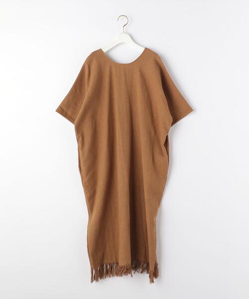 green label relaxing（グリーンレーベルリラクシング）の「[ エムワイエー ] SC MYA フリンジ カフタン ワンピース（ワンピース・レディース・オフホワイト/モカ・FREE）」の10枚目の写真