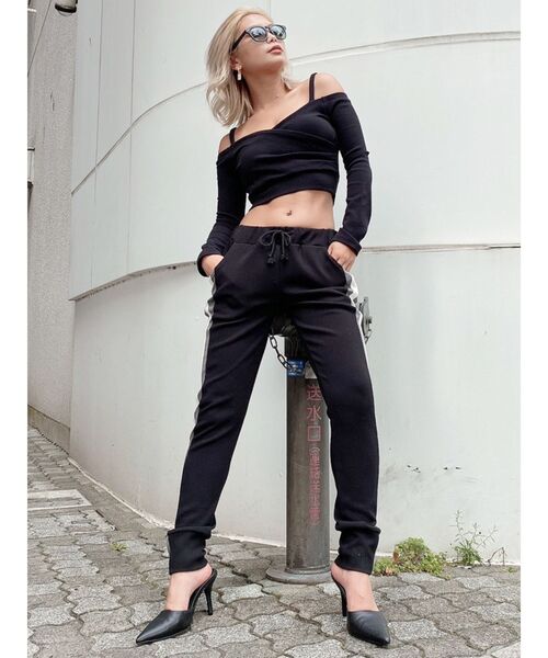 GYDA（ジェイダ）の「サイドラインパンツ（スウェットパンツ・レディース・ブラック/ベージュ・FREE）」の12枚目の写真