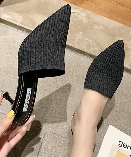 JUNOAH（ジュノア）の「ニットミュールヒールサンダル（サンダル・レディース・ブラック/ベージュ/イエロー・40/38/39/36/37）」の2枚目の写真