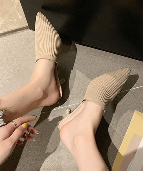 JUNOAH（ジュノア）の「ニットミュールヒールサンダル（サンダル・レディース・ブラック/ベージュ/イエロー・40/38/39/36/37）」の7枚目の写真