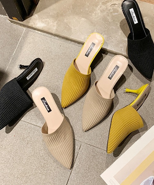 JUNOAH（ジュノア）の「ニットミュールヒールサンダル（サンダル・レディース・ブラック/ベージュ/イエロー・40/38/39/36/37）」の16枚目の写真