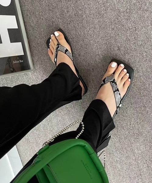 SMILE ORCHID（スマイルオーキッド）の「スクエアトゥトングサンダル（サンダル・レディース・ホワイト/ブラック/グリーン/レオパード/パイソン・38/39/37）」の10枚目の写真