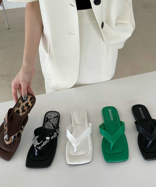 SMILE ORCHID（スマイルオーキッド）の「スクエアトゥトングサンダル（サンダル・レディース・ホワイト/ブラック/グリーン/レオパード/パイソン・38/39/37）」の18枚目の写真