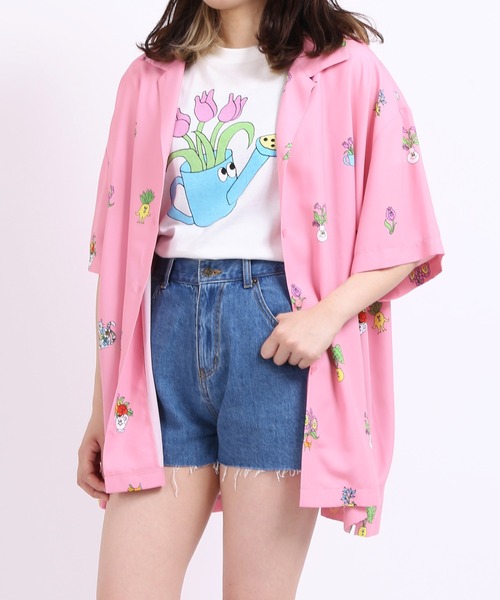 PUNYUS(プニュズ)の「フラワーフレンズ開襟シャツ(シャツ/ブラウス・レディース・ホワイト/ブラック/ピンク・1/2/4/3)」の5枚目の写真