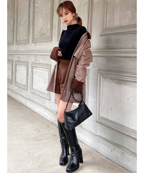 RESEXXY（リゼクシー）の「フェイクレザーミディコート（その他アウター・レディース・ブラック/モカ・FREE）」の10枚目の写真