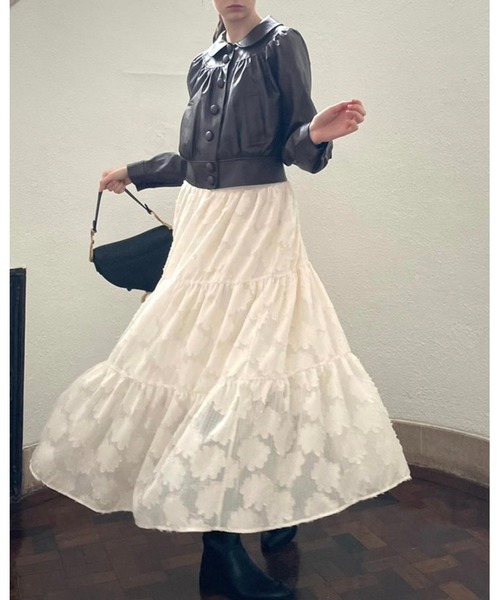 epine(エピヌ)の「jaguard waist gather tiered long skirt(スカート・レディース・ブラック/アイボリー・S/M)」の14枚目の写真