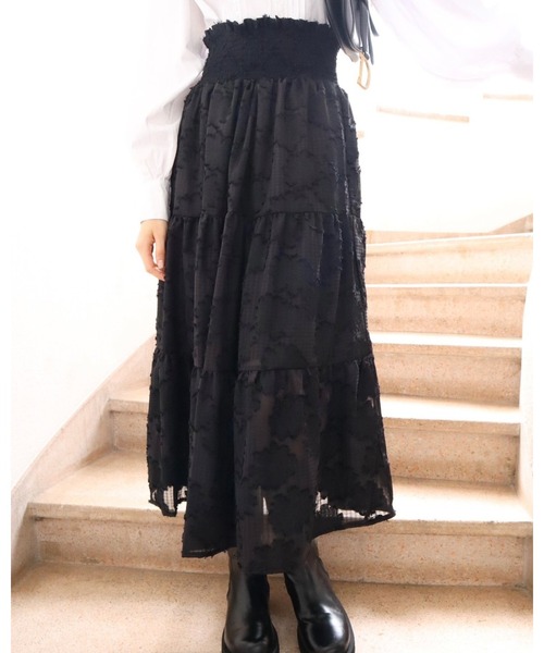 epine(エピヌ)の「jaguard waist gather tiered long skirt(スカート・レディース・ブラック/アイボリー・S/M)」の22枚目の写真