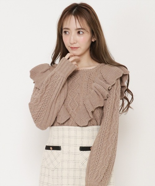 WILLSELECTION（ウィルセレクション）の「ラッフルケーブルニット（ニット/セーター・レディース・アイボリー/ベージュ・MEDIUM）」の2枚目の写真