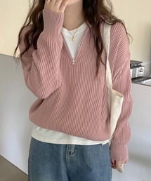 Diosfront（ディオスフロント）の「フロントジップ畦編みハイネックプルオーバー（ニット/セーター）」