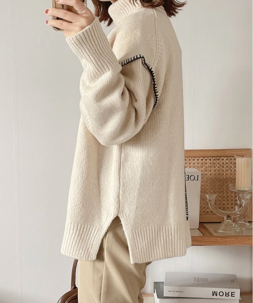 feepur（フェピュール）の「《ウォッシャブル》ハンドステッチハイネックニット（ニット/セーター・レディース・グリーン系その他/オフホワイト/ブルー/ブラック/ブラウン・MEDIUM）」の2枚目の写真