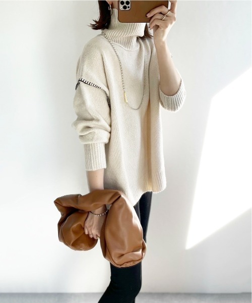 feepur（フェピュール）の「《ウォッシャブル》ハンドステッチハイネックニット（ニット/セーター・レディース・グリーン系その他/オフホワイト/ブルー/ブラック/ブラウン・MEDIUM）」の19枚目の写真