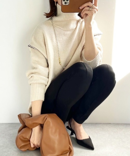 feepur（フェピュール）の「《ウォッシャブル》ハンドステッチハイネックニット（ニット/セーター・レディース・グリーン系その他/オフホワイト/ブルー/ブラック/ブラウン・MEDIUM）」の18枚目の写真