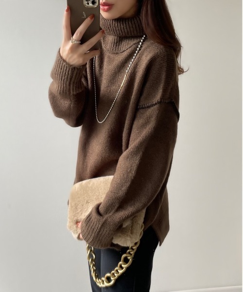 feepur（フェピュール）の「《ウォッシャブル》ハンドステッチハイネックニット（ニット/セーター・レディース・グリーン系その他/オフホワイト/ブルー/ブラック/ブラウン・MEDIUM）」の8枚目の写真