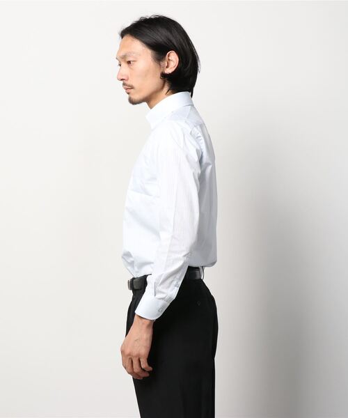 Perfect Suit FActory（パーフェクトスーツファクトリー）の「【形態安定】長袖ワイシャツ　ドビー　サックス（ビジネスシャツ・メンズ・サックスブルー・首回り41cm-裄丈84cm/首回り39cm-裄丈82cm/首回り39cm-裄丈80cm/首回り37cm-裄丈80cm/首回り43cm-裄丈86cm）」の4枚目の写真