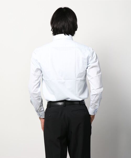 Perfect Suit FActory（パーフェクトスーツファクトリー）の「【形態安定】長袖ワイシャツ　ドビー　サックス（ビジネスシャツ・メンズ・サックスブルー・首回り41cm-裄丈84cm/首回り39cm-裄丈82cm/首回り39cm-裄丈80cm/首回り37cm-裄丈80cm/首回り43cm-裄丈86cm）」の5枚目の写真