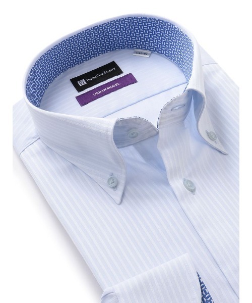 Perfect Suit FActory（パーフェクトスーツファクトリー）の「【形態安定】長袖ワイシャツ　ドビー　サックス（ビジネスシャツ・メンズ・サックスブルー・首回り41cm-裄丈84cm/首回り39cm-裄丈82cm/首回り39cm-裄丈80cm/首回り37cm-裄丈80cm/首回り43cm-裄丈86cm）」の2枚目の写真