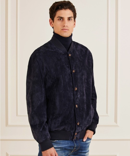 Guess(ゲス)の「Dust Suede Bomber Jacket(その他アウター・メンズ・ネイビー・SMALL/MEDIUM/LARGE/X-LARGE)」の1枚目の写真