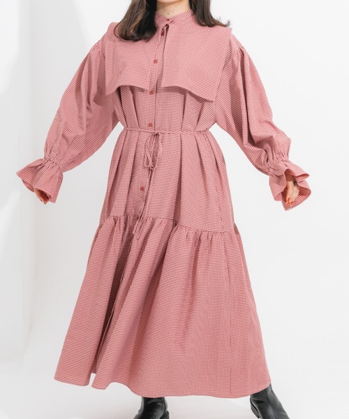 Rene ♡リネン白襟ワンピース　ピンク　ティアード nemne store（ネンネストア）の「フラップ付きマルチwayティアード