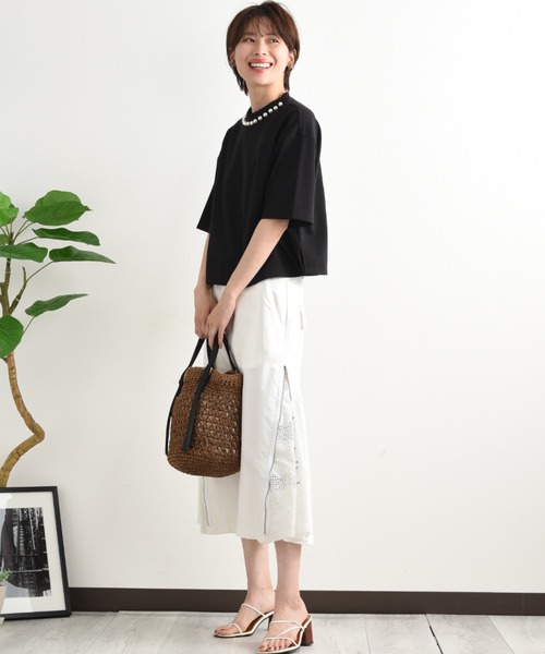 blanc basque（ブランバスク）の「【BLANC basque】モールスキン＊レーススカート（スカート・レディース・ブラック/ホワイト/カーキ・FREE）」の10枚目の写真