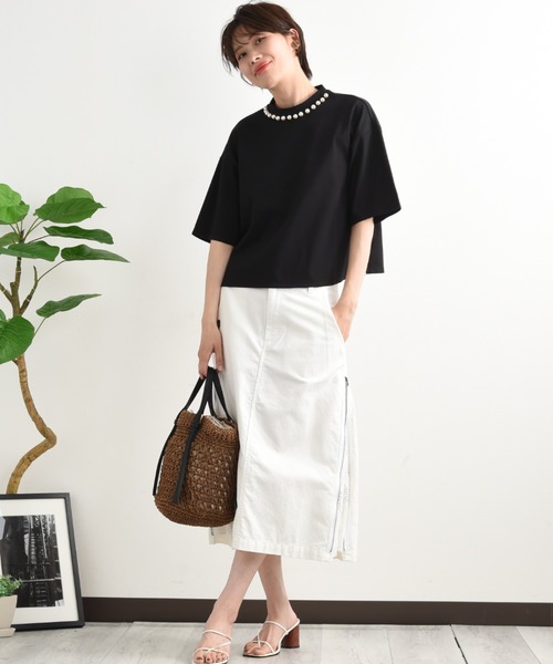 blanc basque（ブランバスク）の「【BLANC basque】モールスキン＊レーススカート（スカート・レディース・ブラック/ホワイト/カーキ・FREE）」の9枚目の写真