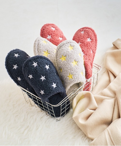 ORiental TRaffic（オリエンタルトラフィック）の「バイカラー星柄刺繍ルームシューズ G-0007（ルームシューズ/スリッパ・レディース・ネイビー/グレー/ピンク・M/LL/L/S）」の2枚目の写真