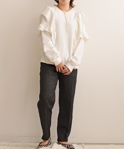 palm RICHE（ポームリシュ）の「ジャカードテーパードパンツ（その他パンツ・レディース・ブラック/パープル/ライトベージュ・M）」の7枚目の写真