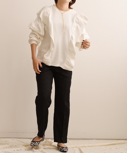 palm RICHE（ポームリシュ）の「ジャカードテーパードパンツ（その他パンツ・レディース・ブラック/パープル/ライトベージュ・M）」の6枚目の写真