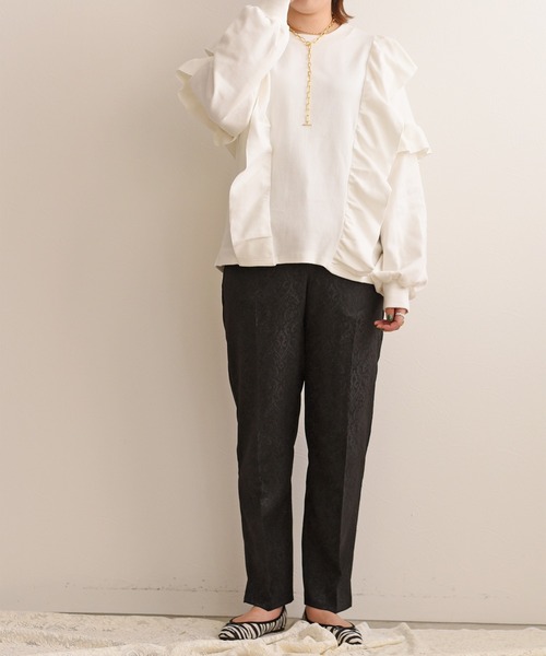 palm RICHE（ポームリシュ）の「ジャカードテーパードパンツ（その他パンツ・レディース・ブラック/パープル/ライトベージュ・M）」の8枚目の写真