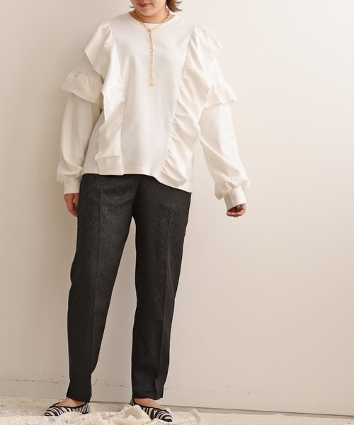 palm RICHE（ポームリシュ）の「ジャカードテーパードパンツ（その他パンツ・レディース・ブラック/パープル/ライトベージュ・M）」の4枚目の写真