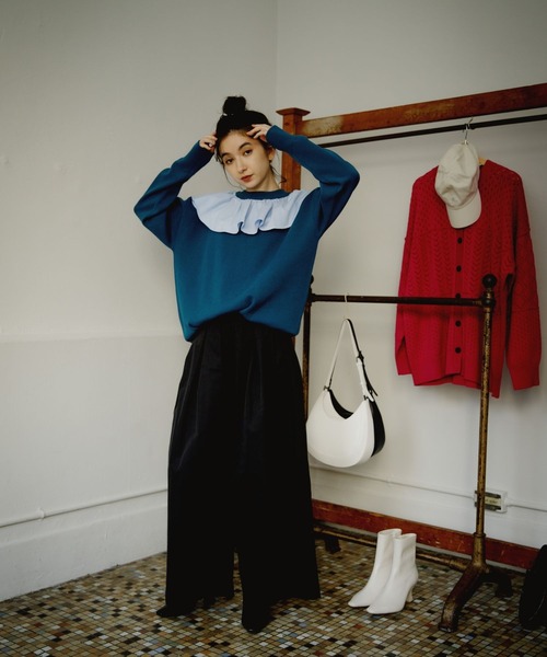 eL（エル）の「【eL】12G Frillcollar Pullover/271290（Tシャツ/カットソー・レディース・ブラック/グレー/ブルー・FREE）」の11枚目の写真