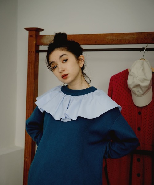 eL（エル）の「【eL】12G Frillcollar Pullover/271290（Tシャツ/カットソー・レディース・ブラック/グレー/ブルー・FREE）」の5枚目の写真