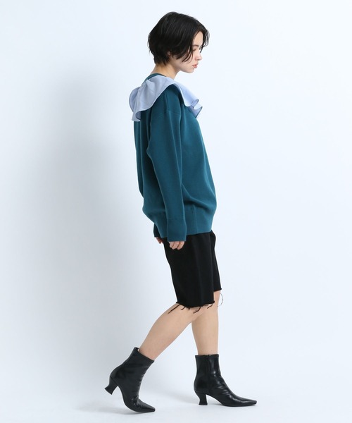 eL（エル）の「【eL】12G Frillcollar Pullover/271290（Tシャツ/カットソー・レディース・ブラック/グレー/ブルー・FREE）」の7枚目の写真