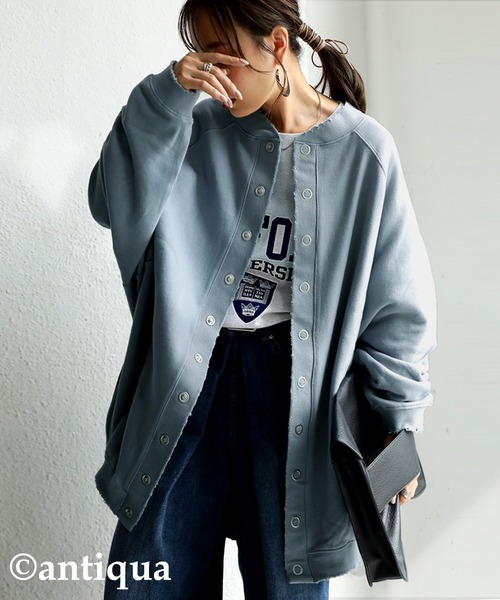 antiqua（アンティカ）の「着こなし自在！裏毛コクーンカーディガン（カーディガン/ボレロ・レディース・アッシュグレー/アイボリー/ブルー系その他・FREE）」の3枚目の写真