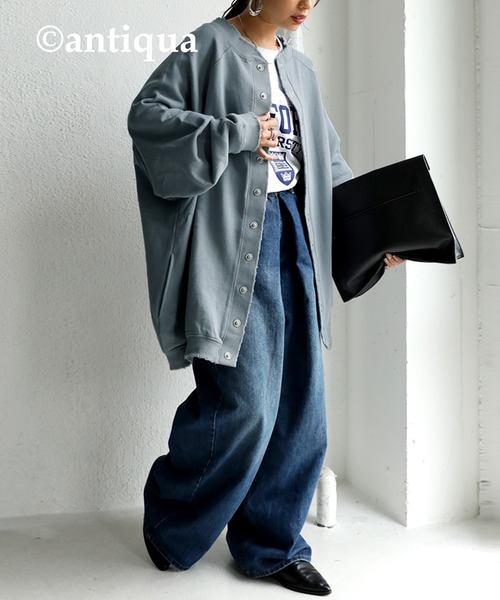 antiqua（アンティカ）の「着こなし自在！裏毛コクーンカーディガン（カーディガン/ボレロ・レディース・アッシュグレー/アイボリー/ブルー系その他・FREE）」の6枚目の写真