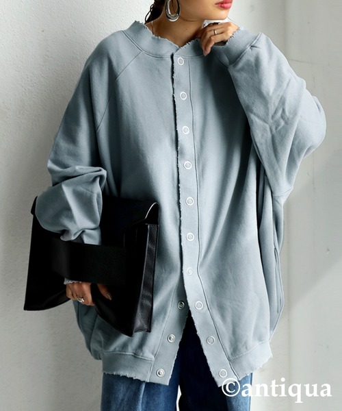 antiqua（アンティカ）の「着こなし自在！裏毛コクーンカーディガン（カーディガン/ボレロ・レディース・アッシュグレー/アイボリー/ブルー系その他・FREE）」の7枚目の写真