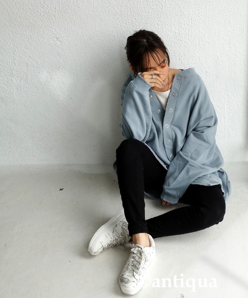 antiqua（アンティカ）の「着こなし自在！裏毛コクーンカーディガン（カーディガン/ボレロ・レディース・アッシュグレー/アイボリー/ブルー系その他・FREE）」の10枚目の写真