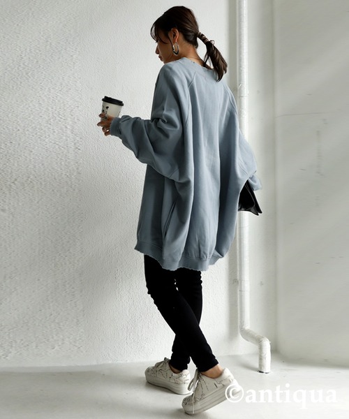 antiqua（アンティカ）の「着こなし自在！裏毛コクーンカーディガン（カーディガン/ボレロ・レディース・アッシュグレー/アイボリー/ブルー系その他・FREE）」の8枚目の写真