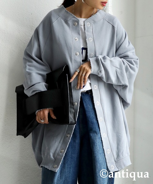 antiqua（アンティカ）の「着こなし自在！裏毛コクーンカーディガン（カーディガン/ボレロ・レディース・アッシュグレー/アイボリー/ブルー系その他・FREE）」の5枚目の写真