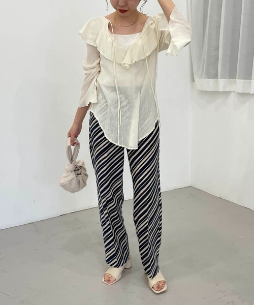 CAPRICIEUX LE'MAGE(カプリシューレマージュ)の「バイアスストライプイージーパンツ(その他パンツ・レディース・ネイビー/ブラウン・FREE)」の10枚目の写真