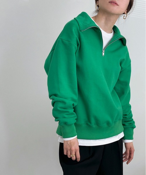 ottilie（オティーリエ）の「ハーフジップスウェットプルオーバー（スウェット・レディース・アイボリー/チャコールグレー/グリーン・FREE）」の3枚目の写真