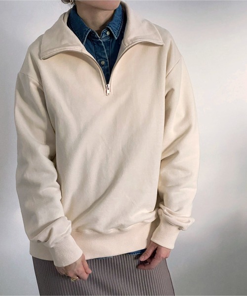 ottilie（オティーリエ）の「ハーフジップスウェットプルオーバー（スウェット・レディース・アイボリー/チャコールグレー/グリーン・FREE）」の2枚目の写真