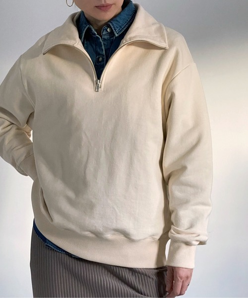 ottilie（オティーリエ）の「ハーフジップスウェットプルオーバー（スウェット・レディース・アイボリー/チャコールグレー/グリーン・FREE）」の6枚目の写真