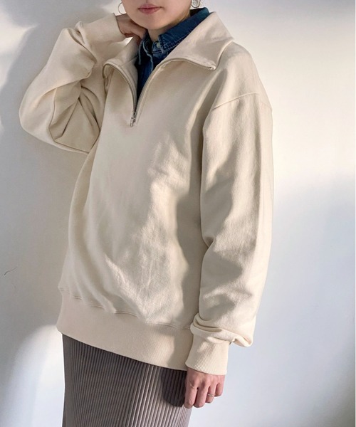 ottilie（オティーリエ）の「ハーフジップスウェットプルオーバー（スウェット・レディース・アイボリー/チャコールグレー/グリーン・FREE）」の7枚目の写真