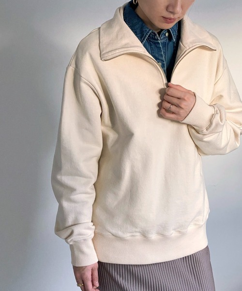 ottilie（オティーリエ）の「ハーフジップスウェットプルオーバー（スウェット・レディース・アイボリー/チャコールグレー/グリーン・FREE）」の8枚目の写真